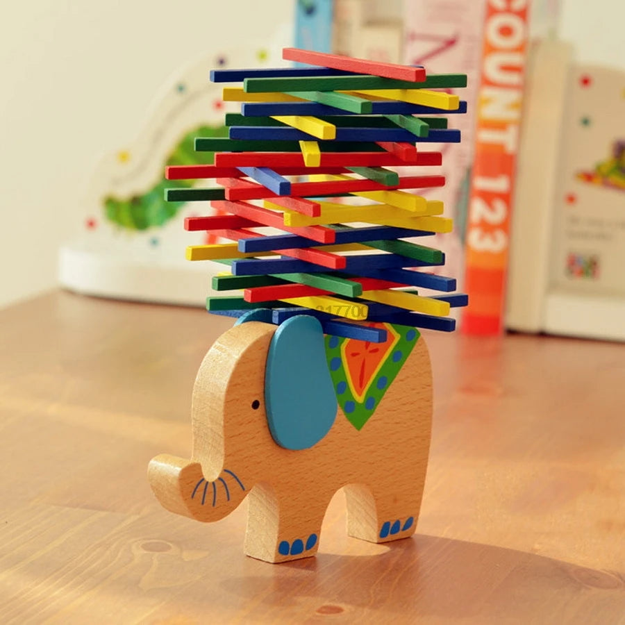 Wondermonti Elephant & Camel Balancer: Wood Block Balancing Toy Set