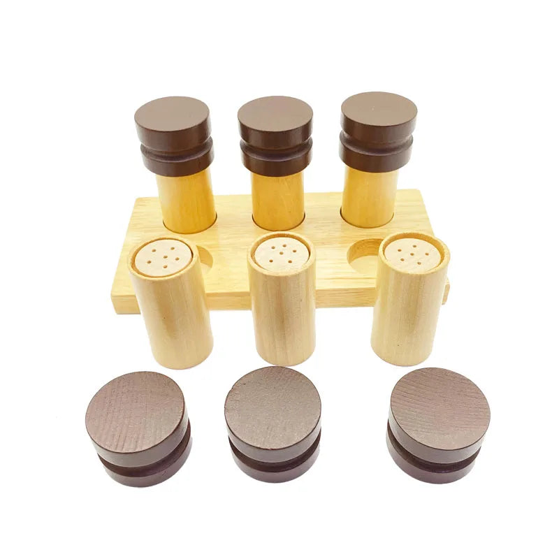 Wondermonti Sensory Experience: Montessori Wooden Smelling Cylinders Set
