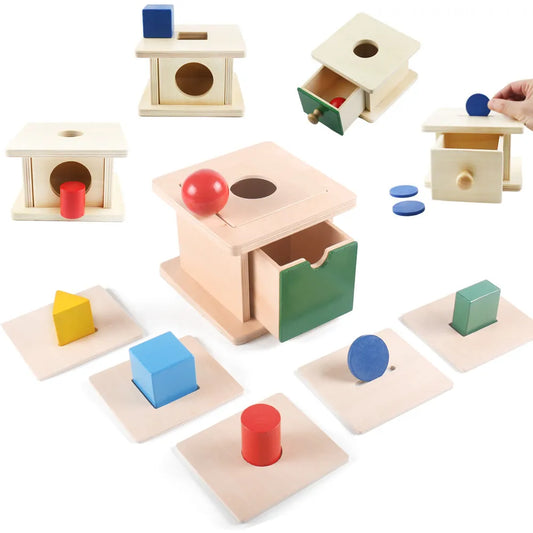Wondermonti Sensory Ball Box: Montessori Coin Box with Wooden Balls for Toddlers
