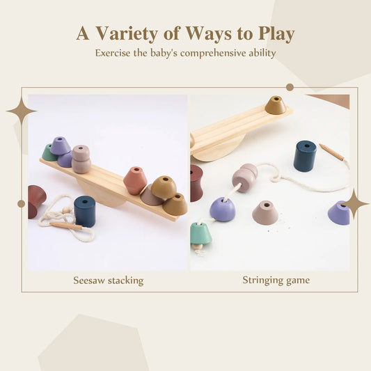 Wondermonti Animal Threading Adventure: Wooden Seesaw Blocks for Educational Play