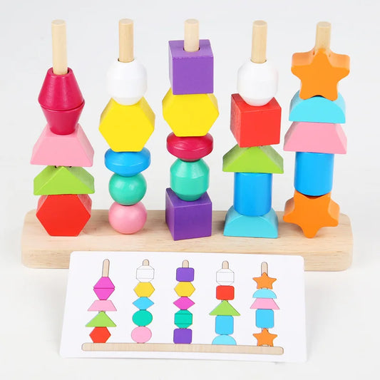 Wondermonti Montessori Mastery Set: Stacking Blocks & Lacing Beads for Toddlers
